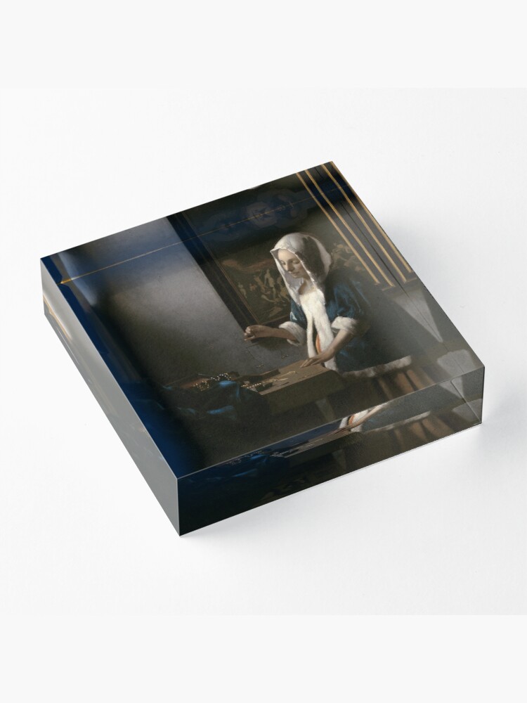 Alternate view of Woman Holding a Balance Oil Painting by Johannes Vermeer Acrylic Block