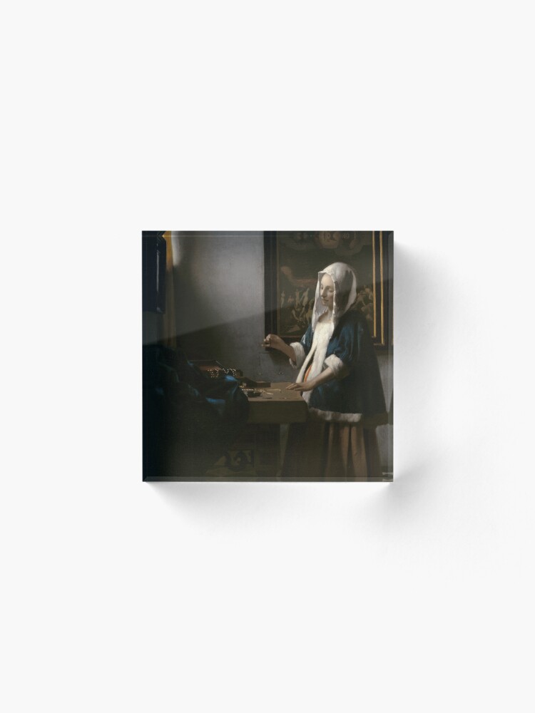 Alternate view of Woman Holding a Balance Oil Painting by Johannes Vermeer Acrylic Block