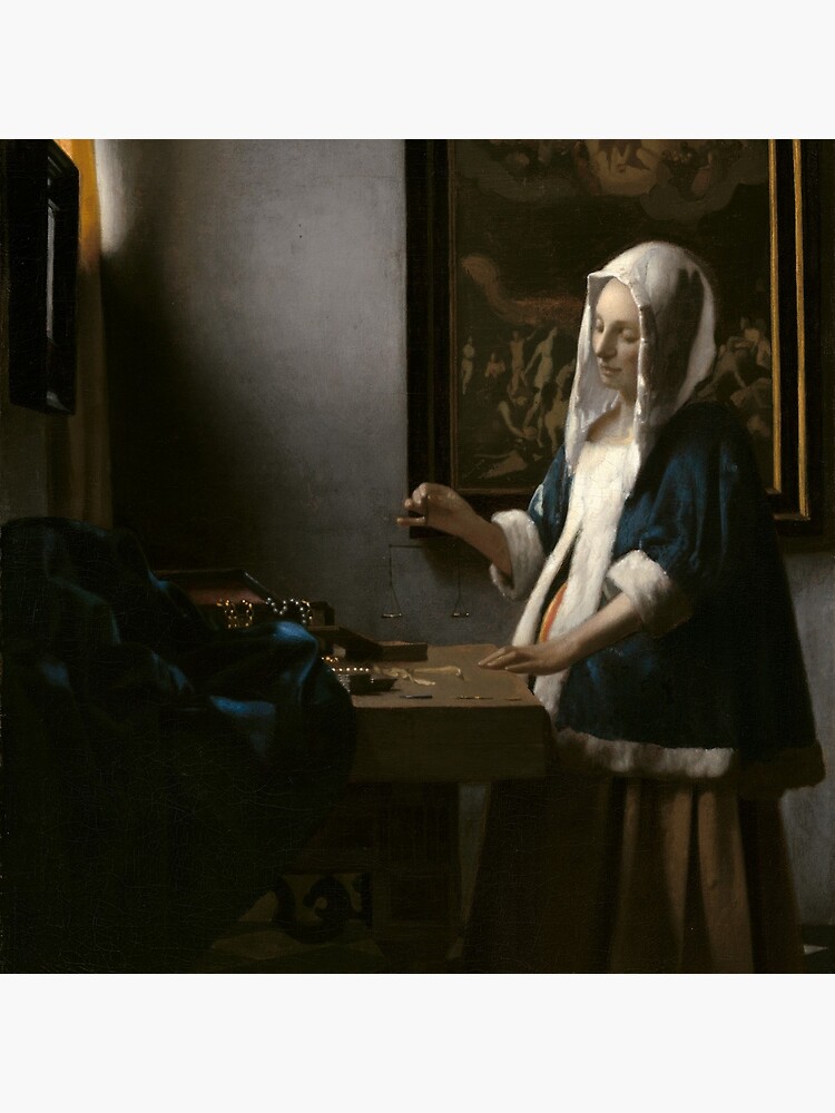 Woman Holding a Balance Oil Painting by Johannes Vermeer by podartist