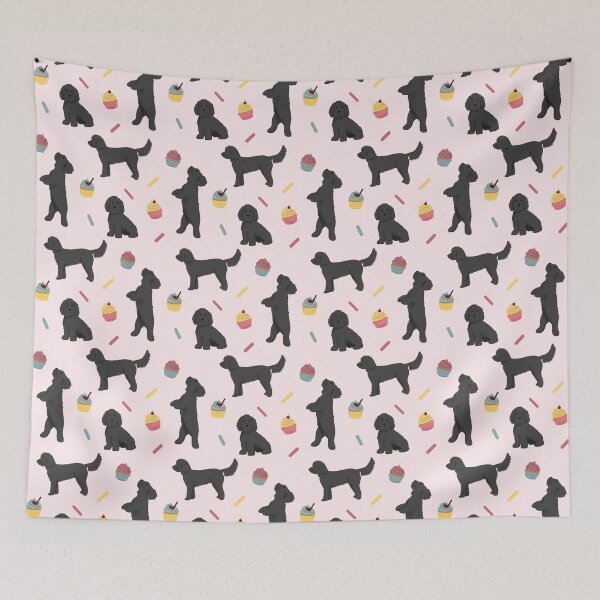 Item preview, Black Cockapoos and Cupcakes Pattern - Pink designed and sold by Kittys-Art.