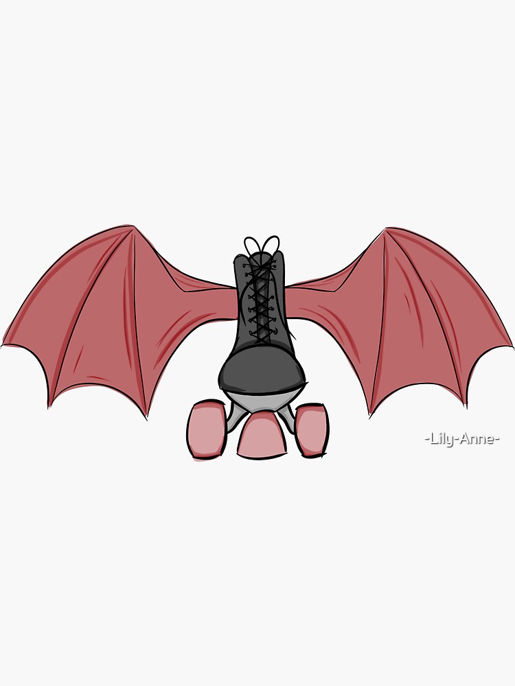 "Red and black goth winged roller skate (black background)" Sticker for