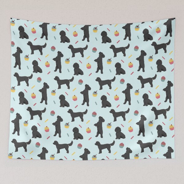 Item preview, Black Cockapoos and Cupcakes Pattern - Blue designed and sold by Kittys-Art.