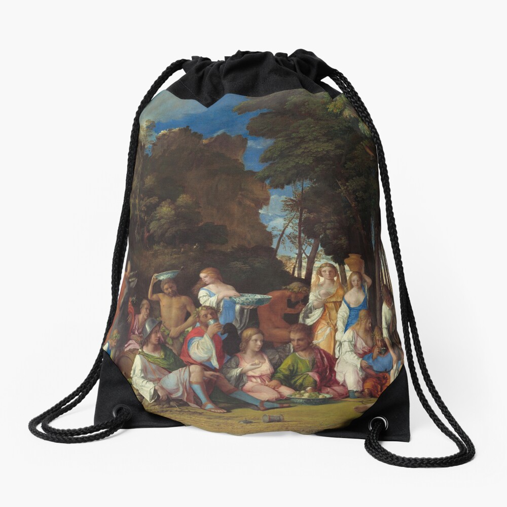 The Feast of the Gods Painting by Giovanni Bellini and Titian Drawstring Bag