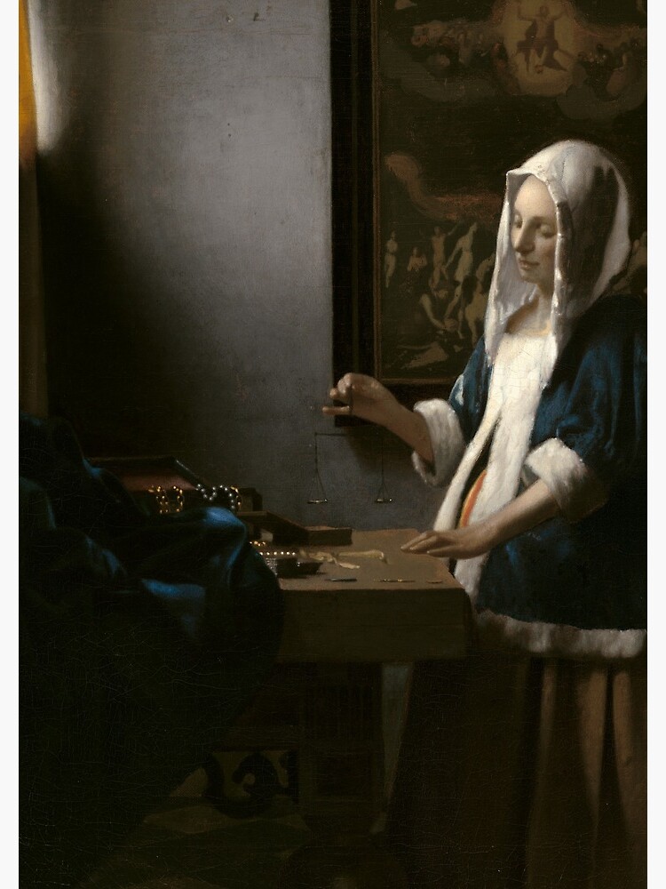 Woman Holding a Balance Oil Painting by Johannes Vermeer by podartist
