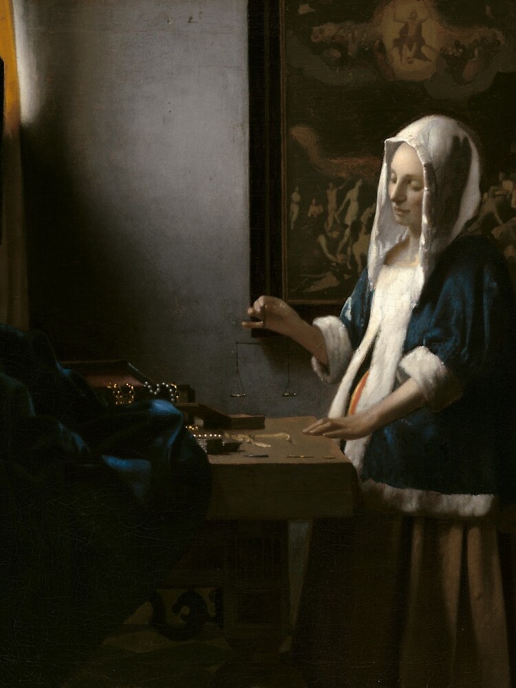 Woman Holding a Balance Oil Painting by Johannes Vermeer by podartist