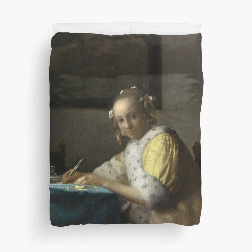 A Lady Writing Oil Painting by Johannes Vermeer Duvet Cover