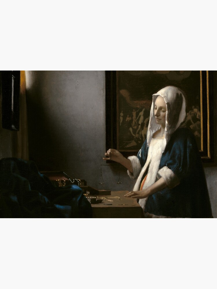 Woman Holding a Balance Oil Painting by Johannes Vermeer by podartist