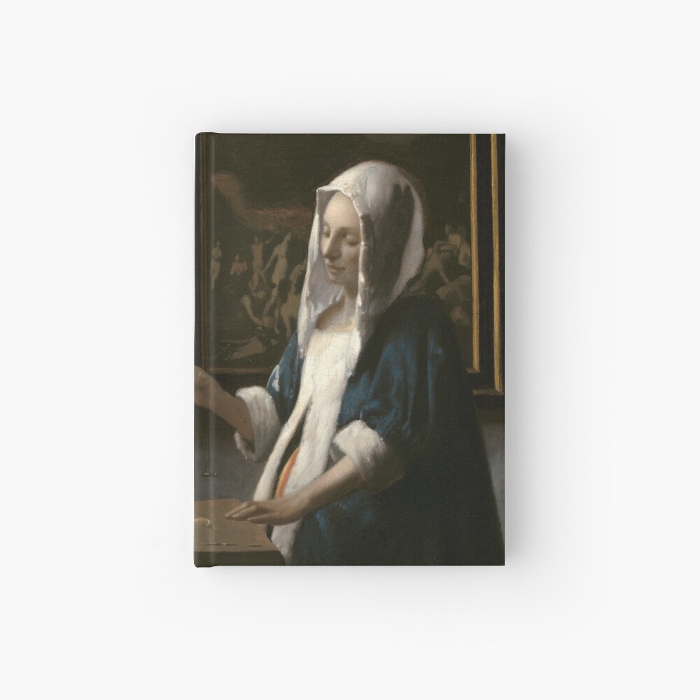 Woman Holding a Balance Oil Painting by Johannes Vermeer Hardcover Journal