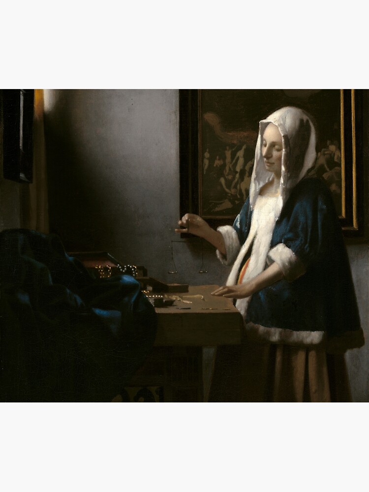 Woman Holding a Balance Oil Painting by Johannes Vermeer by podartist