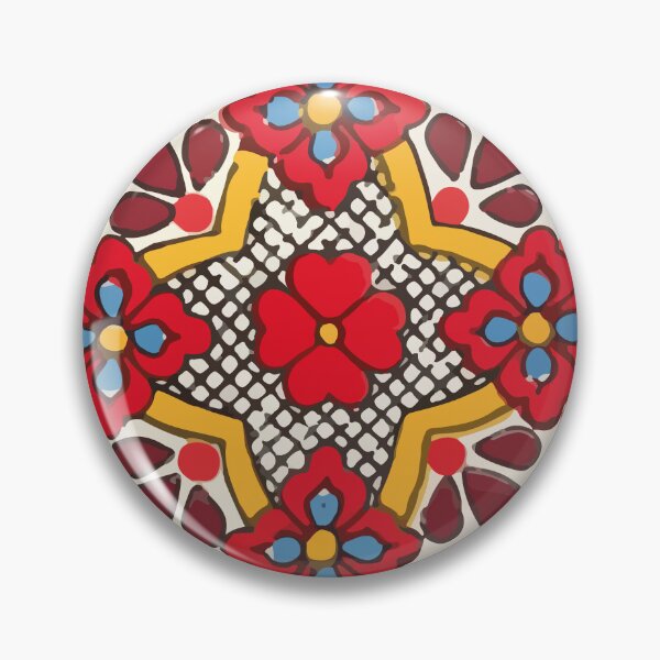 Item preview, Four red flowers vintage mexican talavera tile designed and sold by T-Mex.