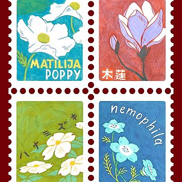 Japanese Coastal Postage Stamps For Journaling Set, Scrapbook, Waves, Tree, Floral Sticker for Sale by gyenayme