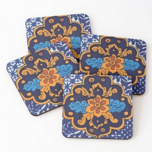 Item preview, Navy blue flower vintage pattern talavera tile designed and sold by T-Mex.
