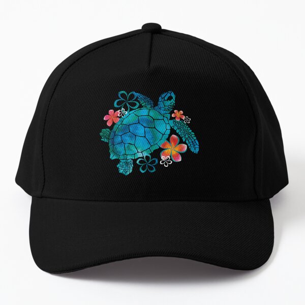 Sea Turtle with Flowers Baseball Cap