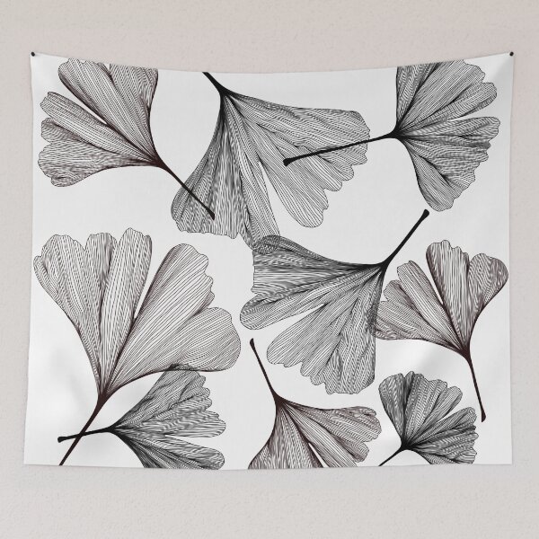 Item preview, Ginkgo leaves black and white drawing designed and sold by Shelley Gilbert.