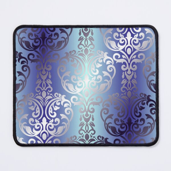 Item preview, Damask pattern in silver and blue designed and sold by FGCART.