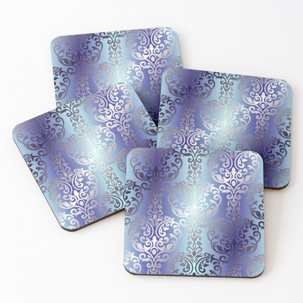 Item preview, Damask pattern in silver and blue designed and sold by FGCART.