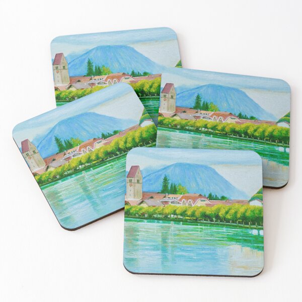Item preview, Swiss Riverside Village at Sunset designed and sold by Dai Wynn Fine Art.