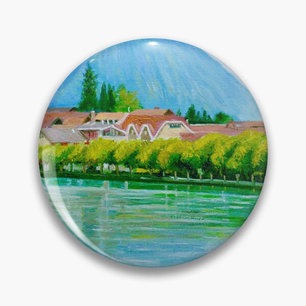 Item preview, Swiss Riverside Village at Sunset designed and sold by Dai Wynn Fine Art.
