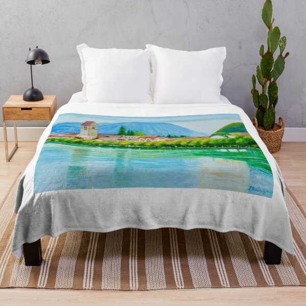 Item preview, Swiss Riverside Village at Sunset designed and sold by Dai Wynn Fine Art.