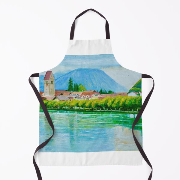 Item preview, Swiss Riverside Village at Sunset designed and sold by Dai Wynn Fine Art.