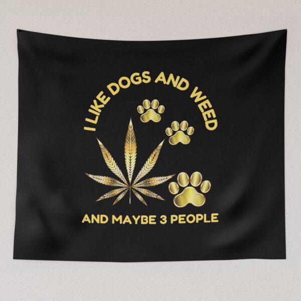 Item preview, I Like Dogs And Weed And Maybe 3 People loves Cannabis Marijuana Leaf Gold designed and sold by BestDesignbySof.