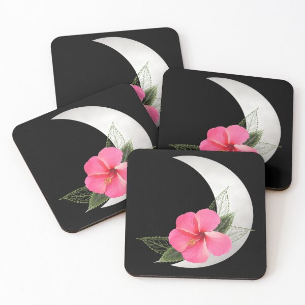 Aperçu de l'œuvre Croissant de lune à la fleur d'hibiscus - plante tropicale créée et vendue par TShirtsundMehr.