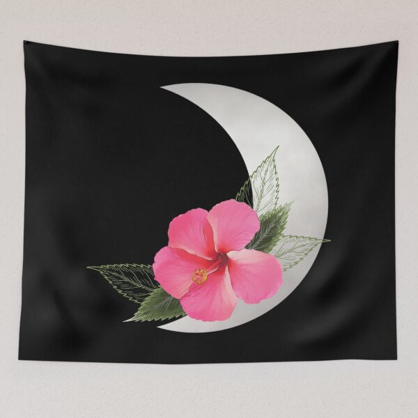 Item preview, Crescent moon with hibiscus blossom - tropical plant designed and sold by TShirtsundMehr.
