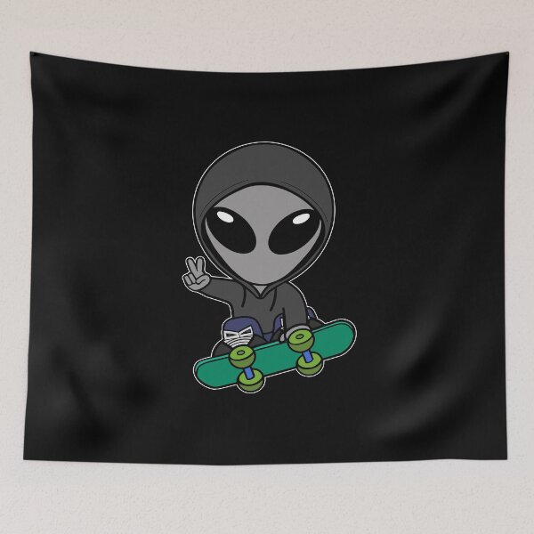 Item preview, Skateboarding Gray Space Alien Cartoon designed and sold by SpaceAlienTees.