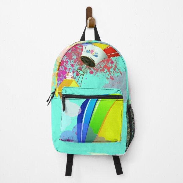 Item preview, Kitycat on hot air balloon and rainbow abstract designed and sold by Crazyideeas.