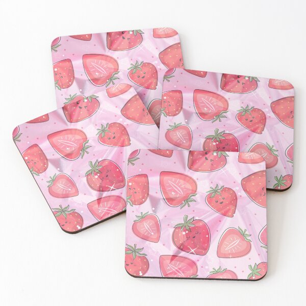 Item preview, holo cute pink kawaii strawberry summer pattern designed and sold by Beeroclock.