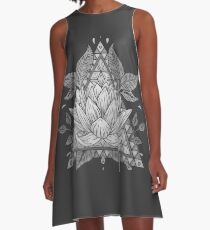 Grey Lotus Flower Geometric Design A-Line Dress