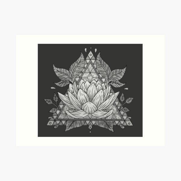 Grey Lotus Flower Geometric Design Art Print