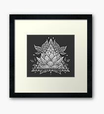 Grey Lotus Flower Geometric Design Framed Print