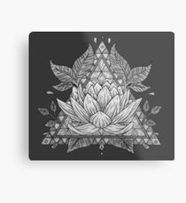 Grey Lotus Flower Geometric Design Metal Print