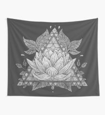 Grey Lotus Flower Geometric Design Wall Tapestry