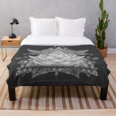 Grauer Lotus Flower Geometric Design Fleecedecke