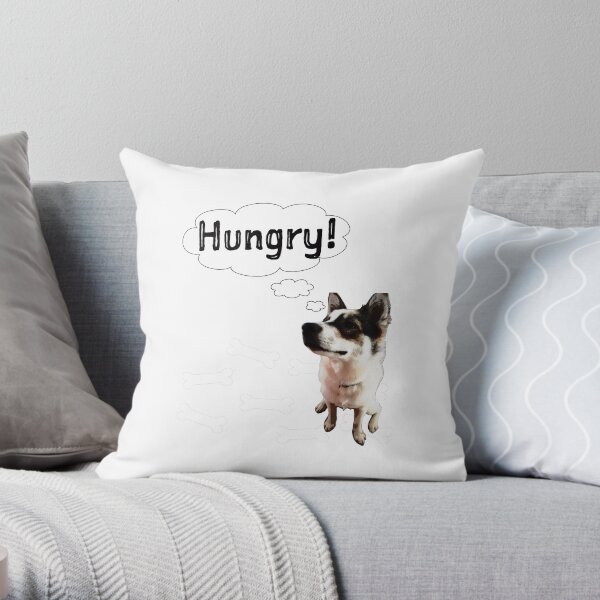 Hungry Bangkaew Dog with Bones Throw Pillow