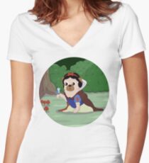 Pug White Women's Fitted V-Neck T-Shirt