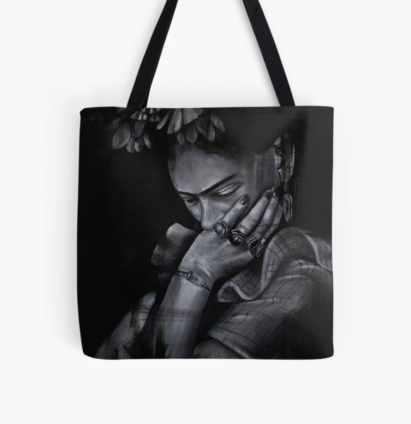 Peinture Frida noir et blanc acrylique Tote bag doublé
