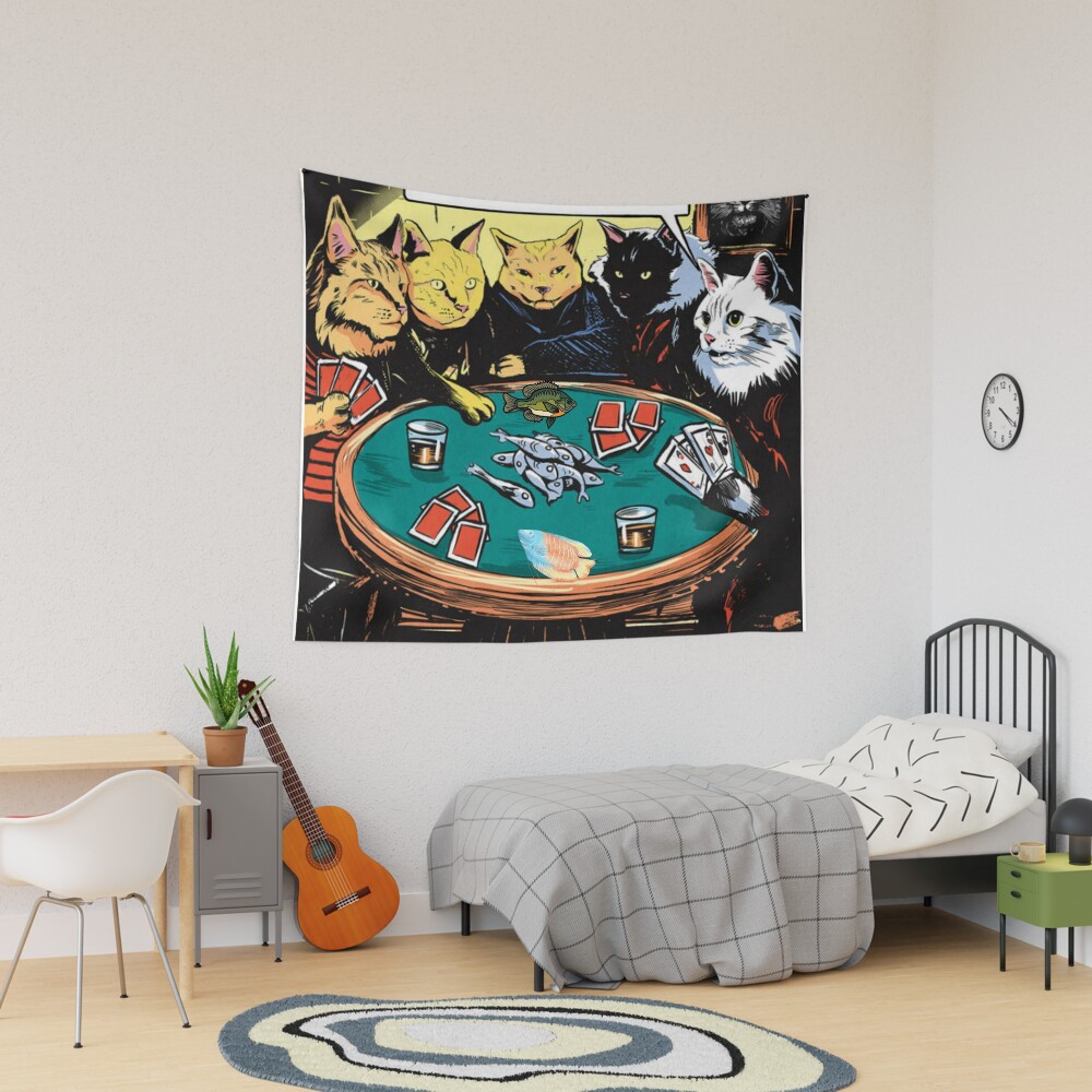 Cats playing poker online tapestry