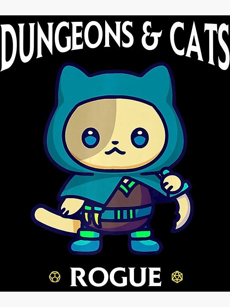 "Dungeons and Cats Rogue Funny RPG D20 Dice Fantasy Gamer Cat Premium