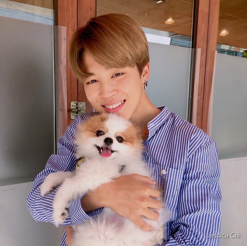 "BTS Jimin with cute dog!" by Jessica Chi | Redbubble