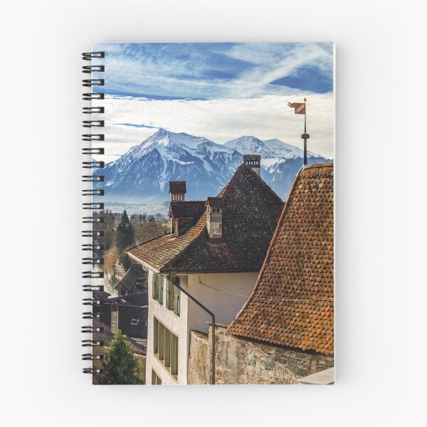 Item preview, Beautiful panoramic view to the city Thun from the high point of view, blue sky and snowy Alps, Switzerland designed and sold by Alexander Sorokopud.
