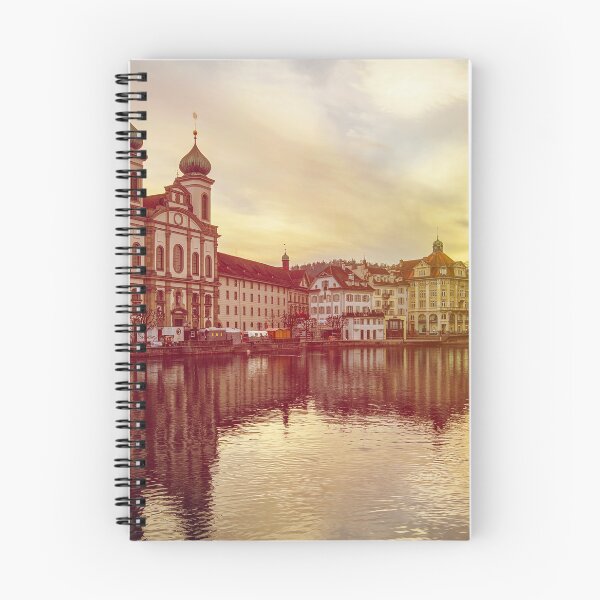 Item preview, Luzern old historic center night view, highlighted buildings and reflections in the water designed and sold by Alexander Sorokopud.