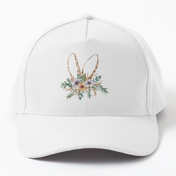 Cute floral bunny ears watercolor illustration Baseball Cap