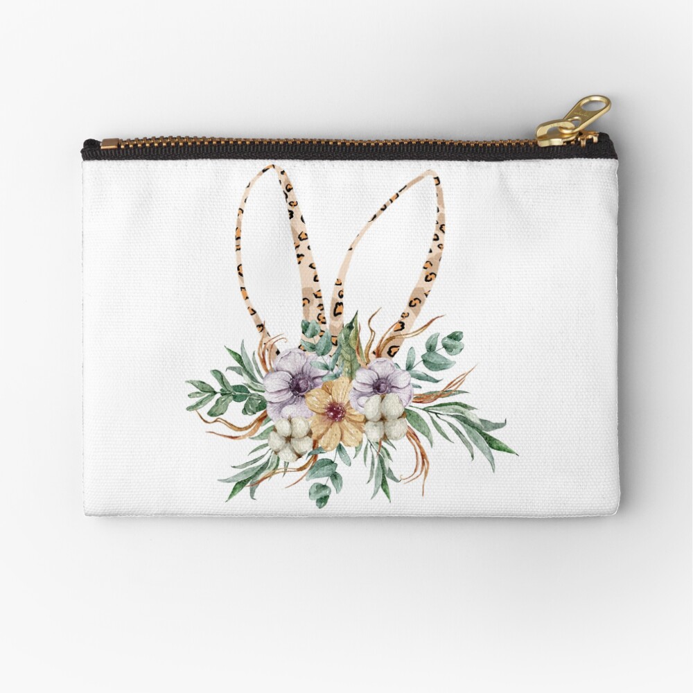 Cute floral bunny ears watercolor illustration Zipper Pouch