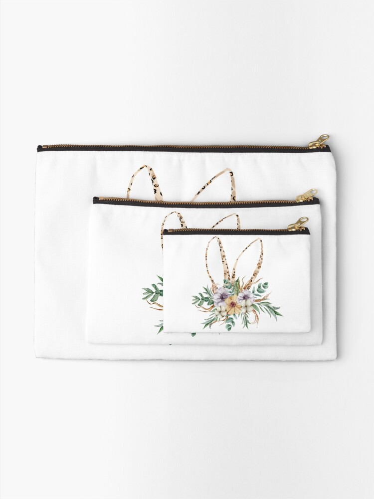 Alternate view of Cute floral bunny ears watercolor illustration Zipper Pouch