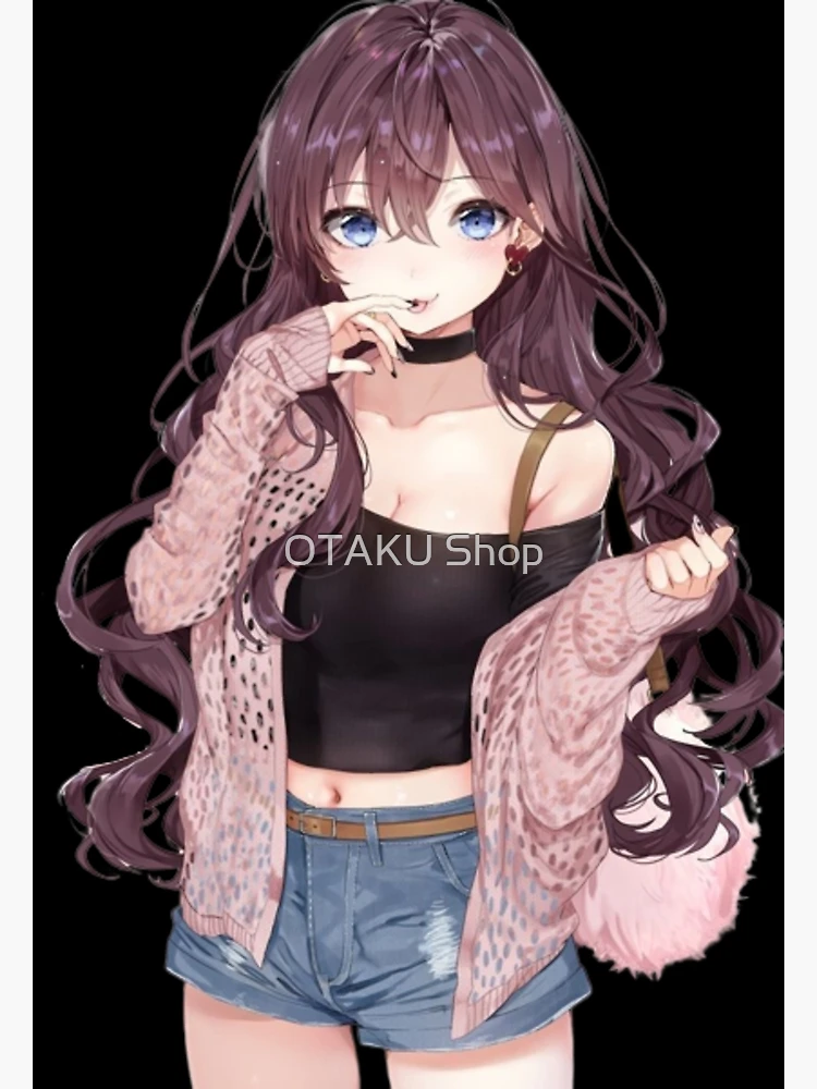 edible-pig164: pretty anime style girl, black hair, blue eyes, city them  background, casual female clothing, digital painting