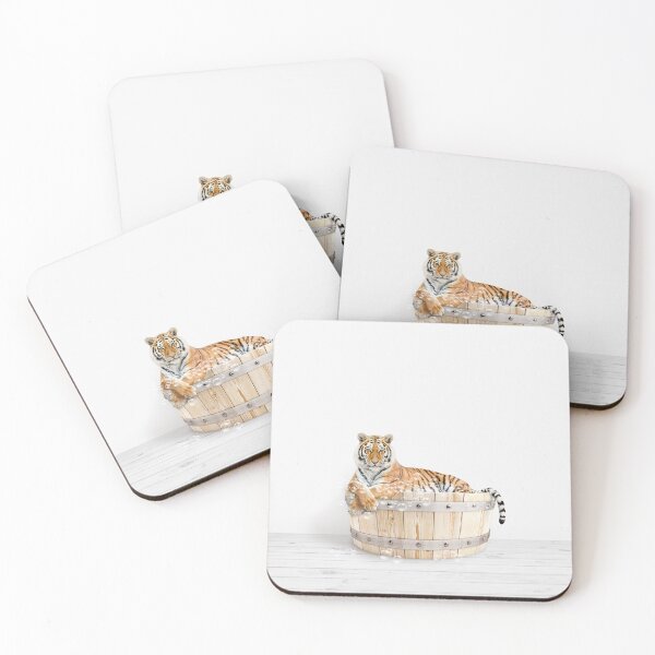 Item preview, Tiger in Wooden Bathtub Print, Tiger Bathing, Animals in Bathtub Art by Synplus designed and sold by synplus.