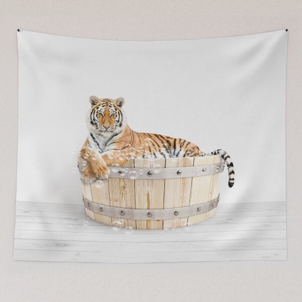 Item preview, Tiger in Wooden Bathtub Print, Tiger Bathing, Animals in Bathtub Art by Synplus designed and sold by synplus.